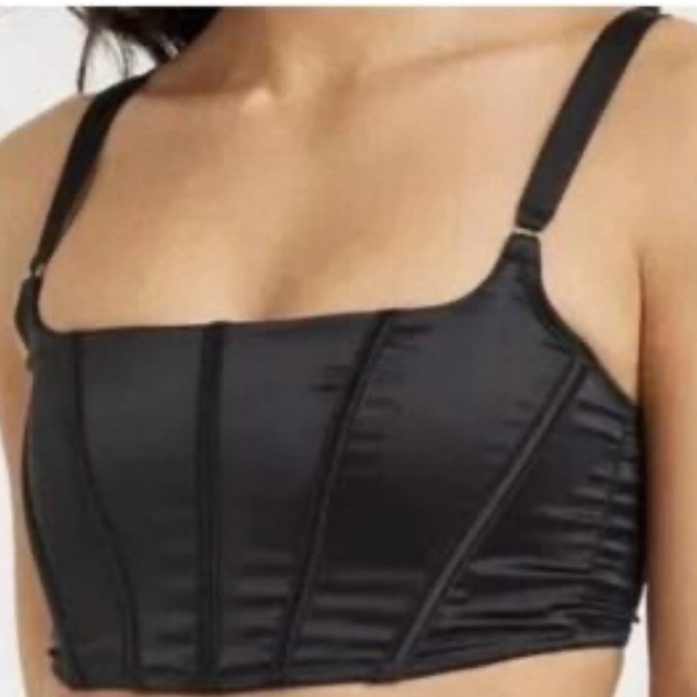 Auden Satin Corset Crop Top Women’s SZ Large‎ in Black